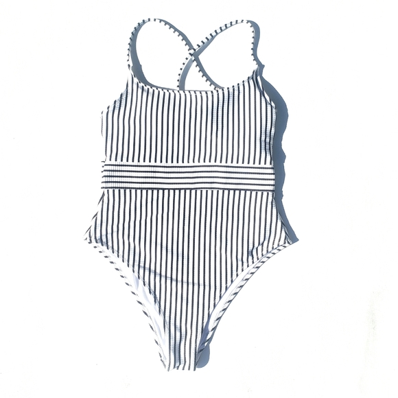 Women's Onepiece Ribbed Stripe Swim Suit M - Picture 2 of 10